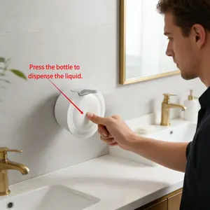 No-Drill Adhesive Squeeze Dispenser OR Screw Holes. Wall Mount Dispenser for Dish Soap,Wall Mount Bottle for Kitchen & Bathroom, Press Body to Dispense