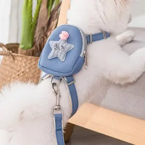 Pet Backpack Harness with Leash for Cat Small Dog Self Mini Carrier Back Pack Pocket Saddle Bags Puppy Bag with Training Lead Leash for Doggie Outdoor Travel Hiking Walking