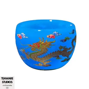 Glow-in-the-Dark Dragon & Phoenix Tea Cup Blue Chinese Art Teaware Collection Handcrafted with Intricate Blue Motifs