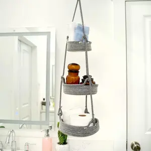Cotton Rope Hanging Fruit Basket: Macrame Fruit Basket Hanging, Hanging Fruit Baskets for Kitchen, Fruit Organiser, Hanging Produce Basket Solution