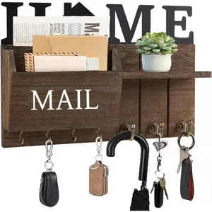 Rustic Wall Key Holder with Shelf & Hooks - Mail Organizer for Entryway | Wooden Key Rack for , Coats,  Leash - Brown
