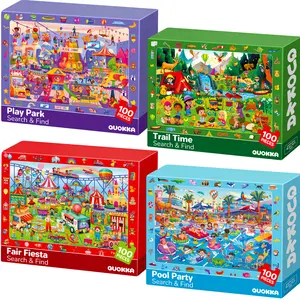 QUOKKA 4-Set 100-Piece Search & Find Jigsaw Puzzles for Kids Ages 5-8 - Toddler Learning Toy with Kids Center, Jigsaw Puzzle