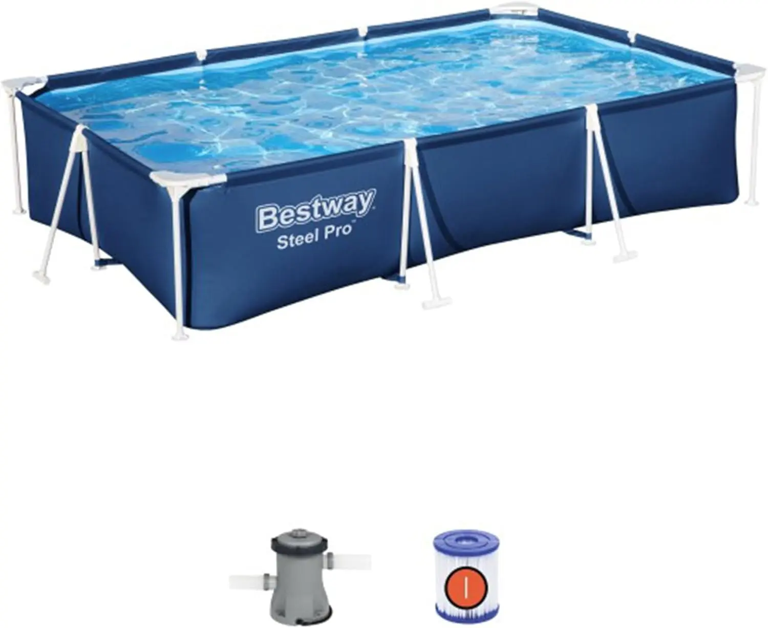 Bestway Steel Pro 9' 10" x 6' 7" x 26" Rectangular Above Ground Pool Set with DuraPlus Liner, Flowclear 330 GPH Filter Pump, 827 Gallon Capacity