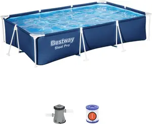 Bestway Steel Pro 9' 10" x 6' 7" x 26" Rectangular Above Ground Pool Set with DuraPlus Liner, Flowclear 330 GPH Filter Pump, 827 Gallon Capacity