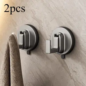2pcs Wall Mounted Suction Cup Hooks, Non-Drill Shower Hook, Bathroom Towel Rack, Flower Wreath Decorative Hook, Durable & Easy Install