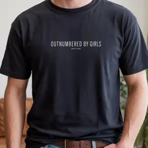 [Free Ship] Comfort Colors Custom Dad Shirt, Outnumbered By Girls Shirt, Girl Dad Shirt, Fathers Day Gift for Dad, Minimal Dad Tee, Custom Year Dad Tee