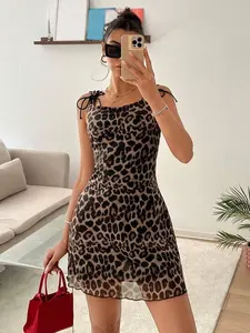 Leopard Print Mesh Bodycon Mini Dress - Sexy Clubwear & Beach Vacation Outfit