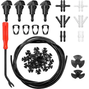 52Pcs Car Windshield Washer Nozzles Set- Vehicle Windscreen Replacement Kit with 157.5'' Fluid Hose, 4pcs Sprayer Nozzles&Gasket, 12pcs Connectors, 30 pcs Hood Retainers Cars Accessories