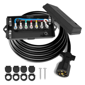 7 Pin Trailer Wiring Harness, 8 FT Heavy Duty 7 Way Trailer Wiring Harness Kit with 7 Gang Junction Box, Trailer 7 Wire Harness for RV, Towing, Boat, Tow, , 7pin Plug Cord