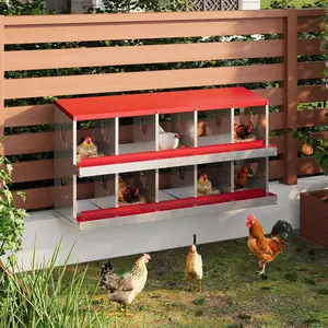 10 Compartment Chicken Nesting Box–Durable Metal with Secure Lid & Perch,Versatile Wall Mount or Free Standing Design for Comfortable Hen Laying,Red