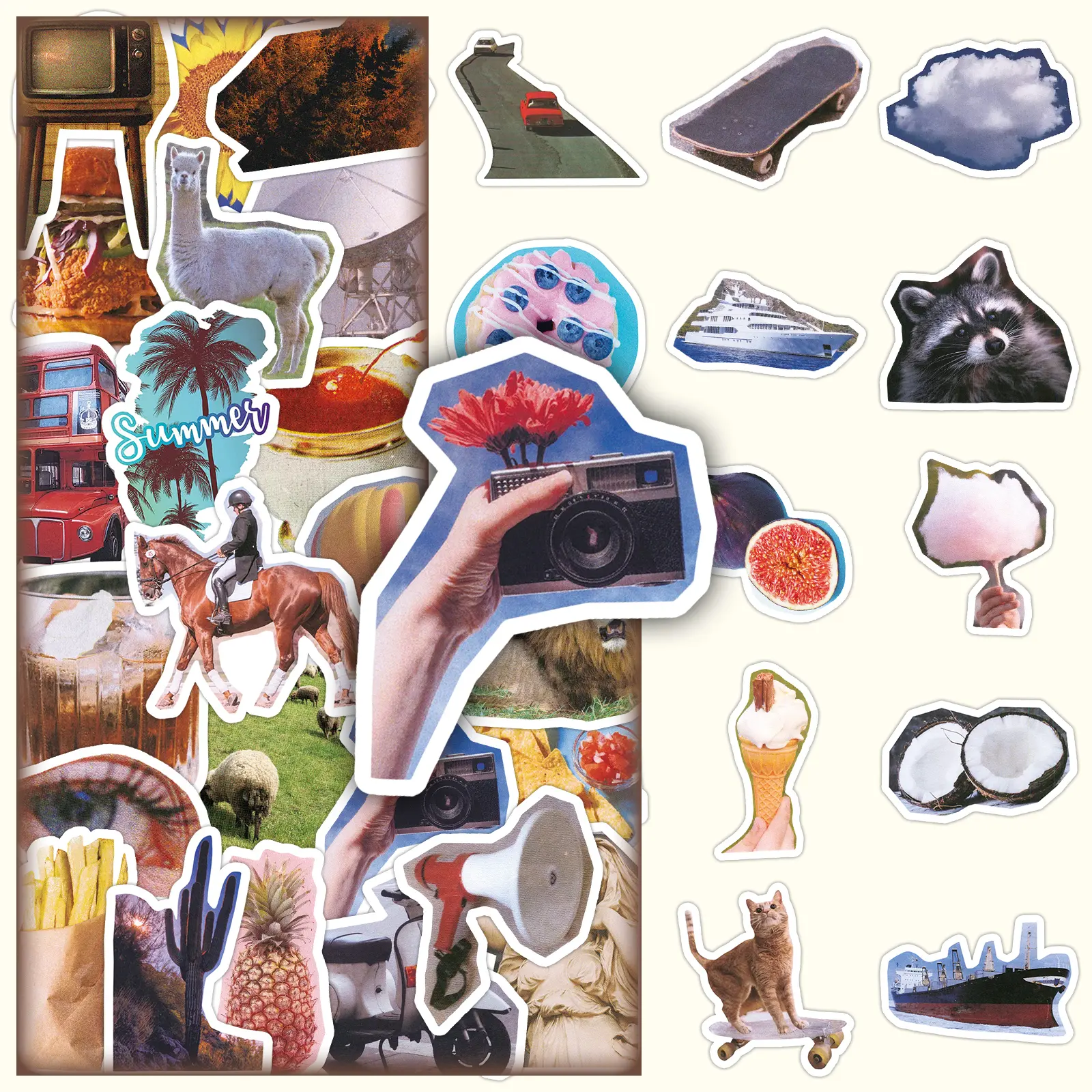 100 Retro Collage Stickers (2 Repeating Sets) - Vintage Aesthetic Decals for DIY Crafts, Journaling, Scrapbooking, Scrapbook Accessories & Scrapbooking Ephemera