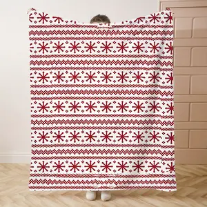 1PC Red and White Snowflake PatternPrint Flannel Blanket Beautiful and Comfortable Warm Nap Blanket for Sofa, Bed, Office, Car, Camping Travel Blanket, Home Decoration - Four Seasons Gift