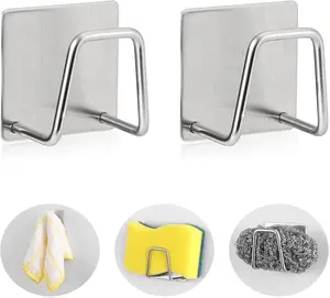 2-Pack Stainless Steel Sponge Holder for Kitchen Sink - Rustproof Brushed SUS304 Sponge Caddy Organizer, Wall/Surface Mount, Drainage Design, Clutter-Free Storage
