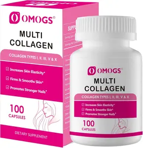 OMOGS Multi Collagen Capsules - 100 Count, Naturally Sourced Hydrolyzed Collagen with Prebiotic & Cranberry Extract for Hair Skin Nails Joints Digestive Health & Immune Support Non-GMO
