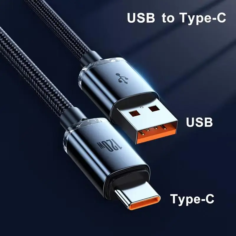 120W 6A USB-A to Type-C Super Fast Charging Cable – Turbo Power, Quick Charge for Phones, Tablets & Laptops Smartphone Protection