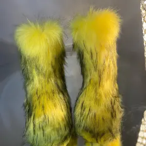Yellow Faux Fur Boots for Women - Sizes 5.5, 6, 8.5, 9 - Comfortable Winter Footwear