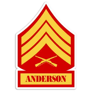 US Marine Corps Sergeant Anderson Last Name USMC E5 Rank Chevrons Retired Veteran Prior Service Enlisted Car Truck 4" Military Sticker Decal