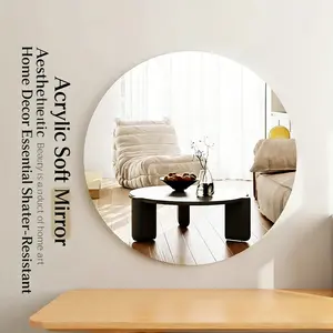 HD Anti-Scratch Self-Stick Soft Mirror 2mm Acrylic Round Bathroom Mirror, Home Bedroom No Drilling Full Body Wall-Mounted Mirror