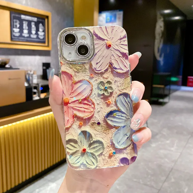 Oil Painting Print Flowers Phone Cover Stylish Durable TPU Protective Case for Girls Women phonecase