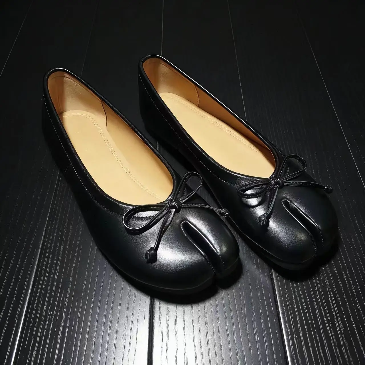Women's Soft Smooth Leather Split-Toe Flats - Bow Knot Slip-On, Minimalist Vintage Flatform, Plain Elegant Casual Footwear for Daily Office Walking (Sizes 39-us8.5, 41-us10)