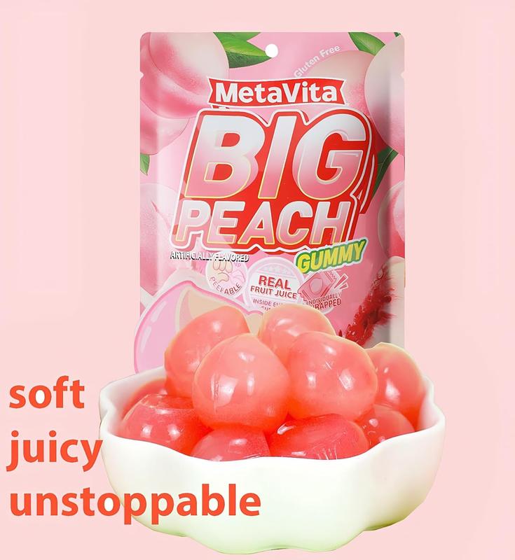 MetaVita Peelable Gummy Combo  | BIG Mango & BIG Peach | Real Fruit Juice | Individually Wrapped | Fun Halloween Treats!