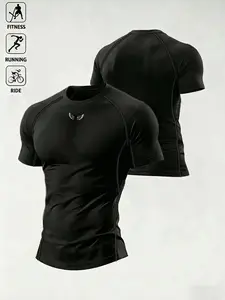 Men's Compression Workout T-Shirt, Quick Dry Moisture Wicking Gym Tee, Athletic Fit Short Sleeve with Wing Print, Athleisure & Lightweight Streetwear for Running, Cycling, Fitness & Daily Casual Wear, All-in-One Performance Activewear  Gym Wear