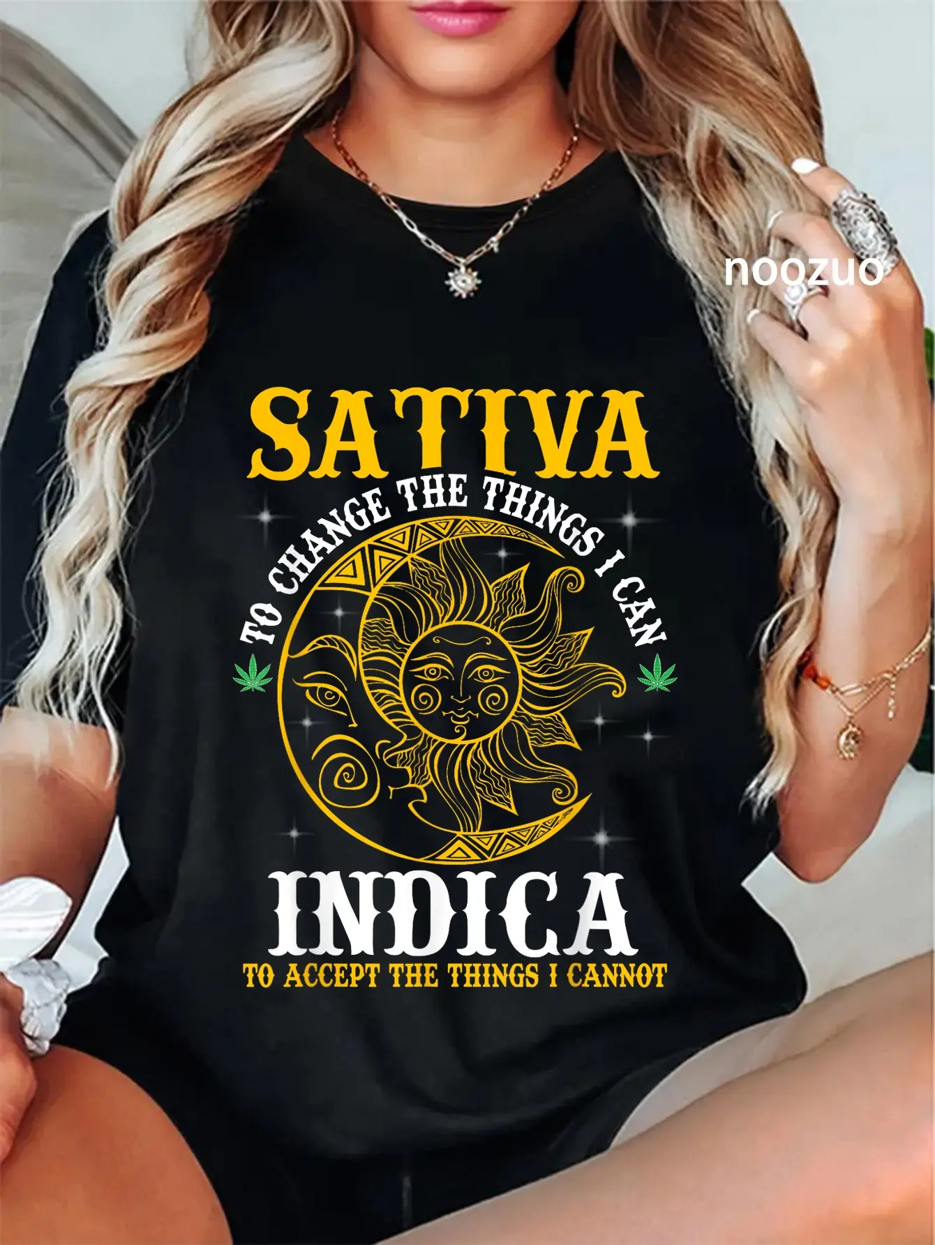 100% Cotton Unisex Cannabis Weed Fun - Sativa To Change The Things I Can Indica T-Shirt