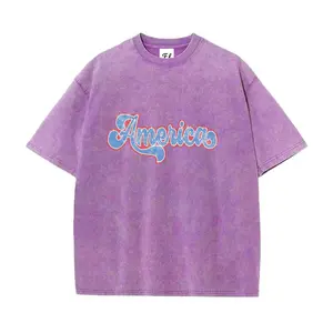 Vintage America Acid Wash Oversized T-Shirt Retro Graphic Tee, 100% Cotton Heavyweight Streetwear Top, Distressed Mineral Wash Loose Fit Short Sleeve for Women & Men