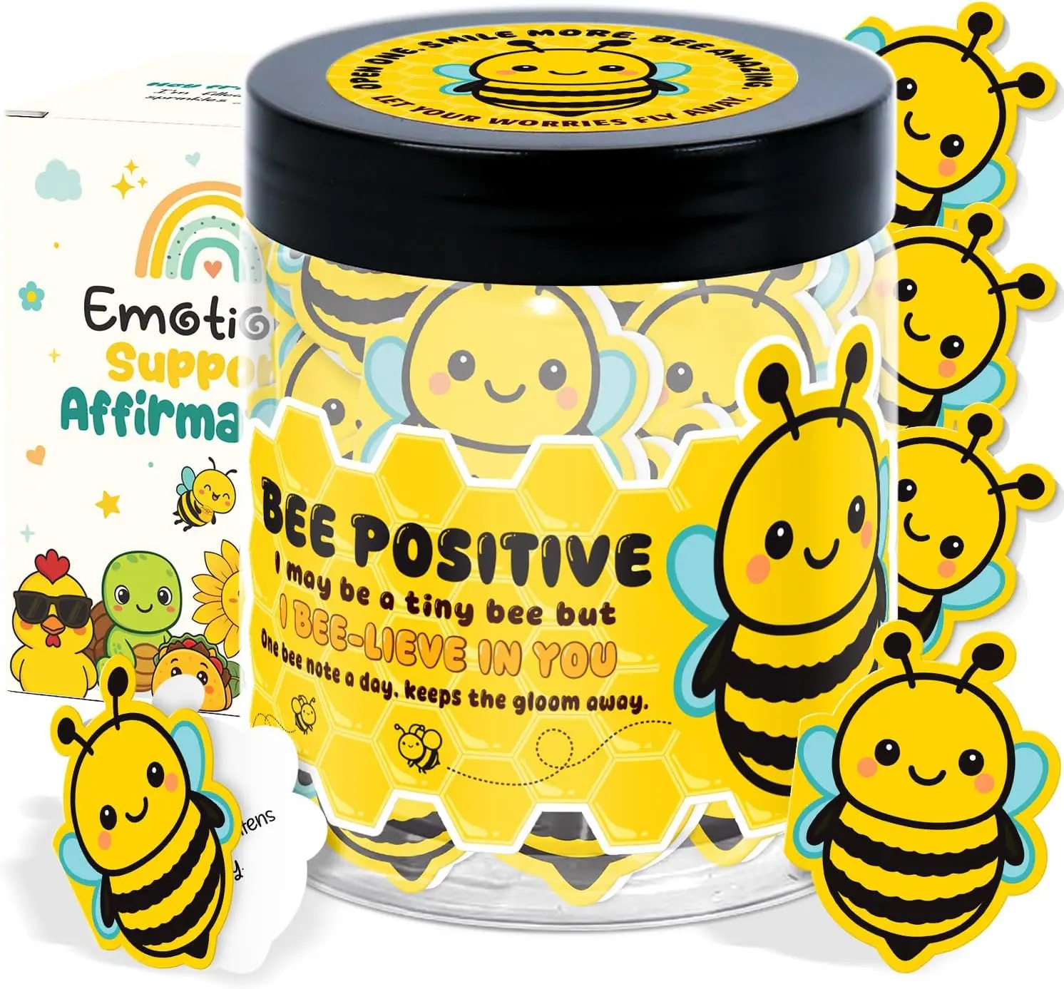 Positive Bee Cards Jar, 60 Emotional Support Affirmation Cards Bee Gifts - Bee Gifts for Women - Bee decor Gift for Bees Lover, Mom - Teacher Christmas Appreciation Gift