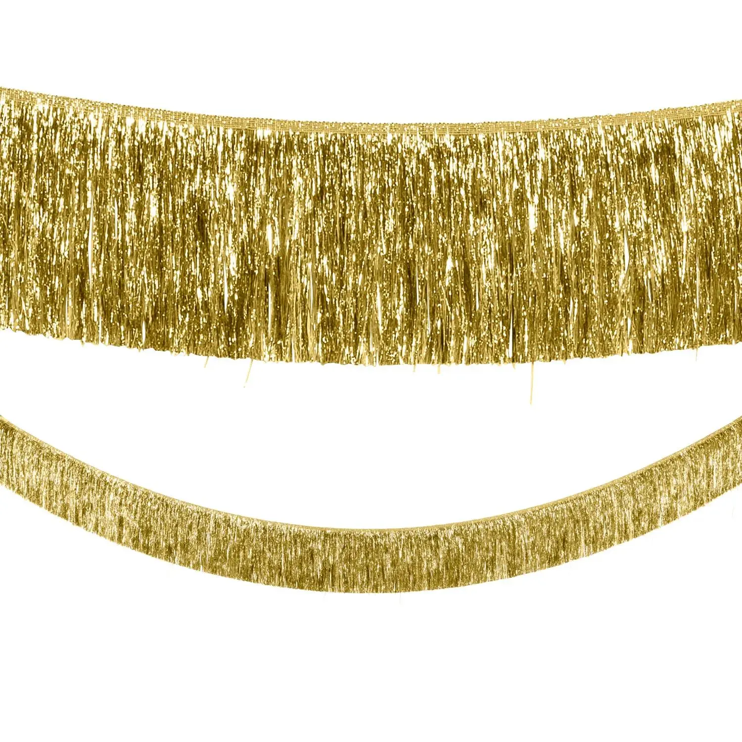 9 Ft. Gold Metallic Tinsel Fringe Garland, Ready-to-Hang Festive Decor, Colorful Multicolor Option for Wedding Banner & Backdrop, Celebration