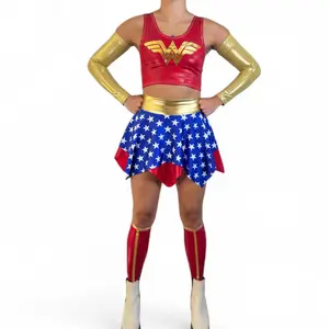 Superhero Woman Costume – 4-Piece Set with Arm & Calf Sleeves