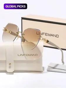 Elegant Lightweight Rimless Sunglasses, Trendy Casual Geometric Frame Sunglasses for Women, Fashion Accessories for Everyday Use and Outdoor Activities, Rectangle Frame Sunglasses, Trendy Frames Sunglasses