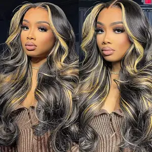 QUANDIAN 13x6 Balayage Highlight Lace Front Wig Human Hair 13x6 HD Lace Front Wigs Human Hair Body Wave Wig 200% Density FB/27 Ombre Wig Springtok
