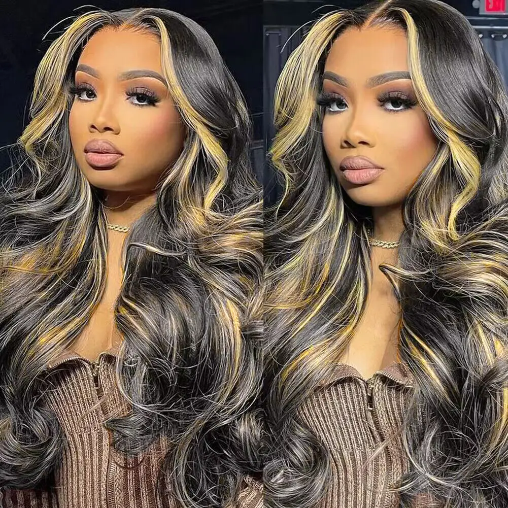QUANDIAN 13x6 Balayage Highlight Lace Front Wig Human Hair 13x6 HD Lace Front Wigs Human Hair Body Wave Wig 200% Density FB/27 Ombre Wig Springtok