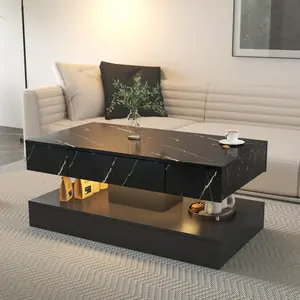 LED Coffee Table with Storage Drawer, Modern 16.93" Living Room Center Table, RGB Light Coffee Table Furniture, Black Finish