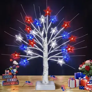 1 piece Independence Day birch tree light, featuring red, white, blue star decorative lights, 8 flashing modes, supports USB and AA battery power, portable, ideal for party atmosphere decoration, suitable for birthday, anniversary, and holiday decor