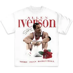 Allen Iverson More Than Basketball Casual Graphic Print Short Sleeve Crew Neck T-Shirt made Vintage God's Plan Retro Heart Hands USA Mexico Flag Unisex boxy fit shirt