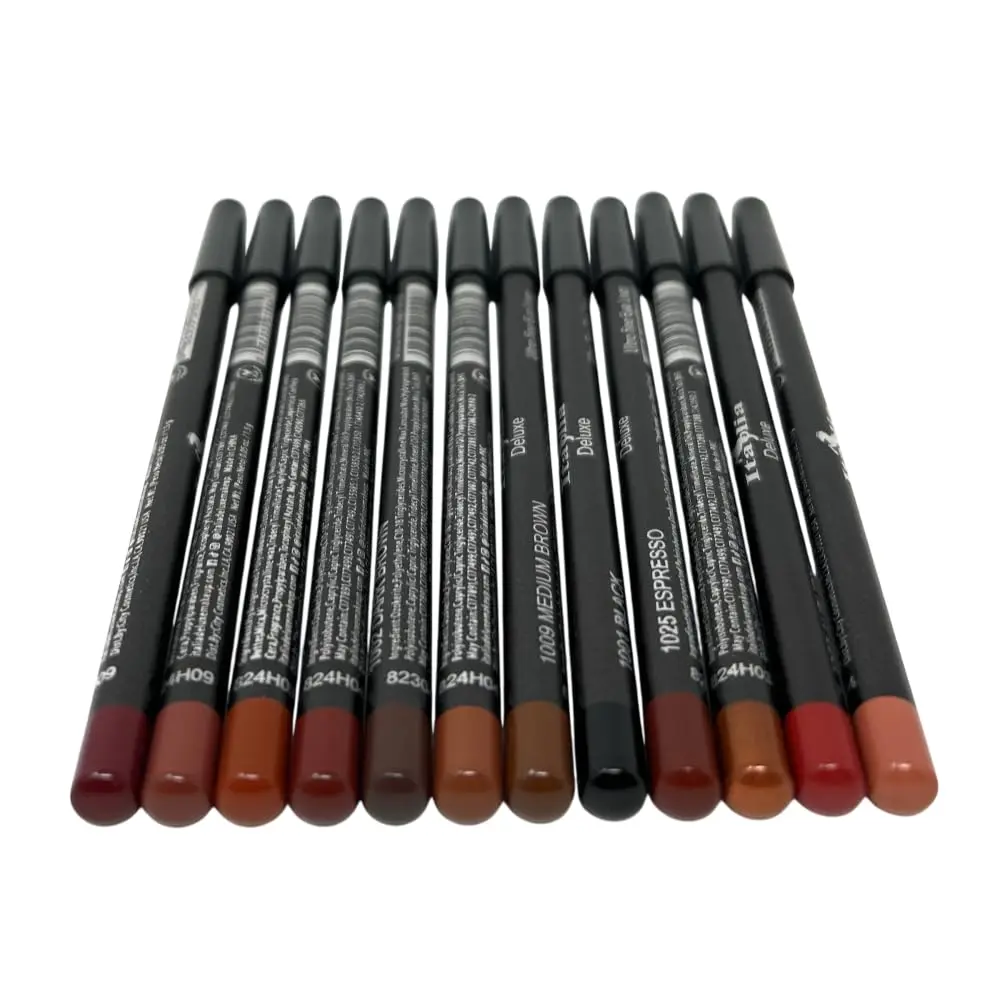12 pcs, 12 Colors Brown Tone Italia Deluxe Ultra Fine Lip Liner & Eyeliner Set, Creamy, Long Lasting, High Pigmented Pencil, Various Shades of Brown