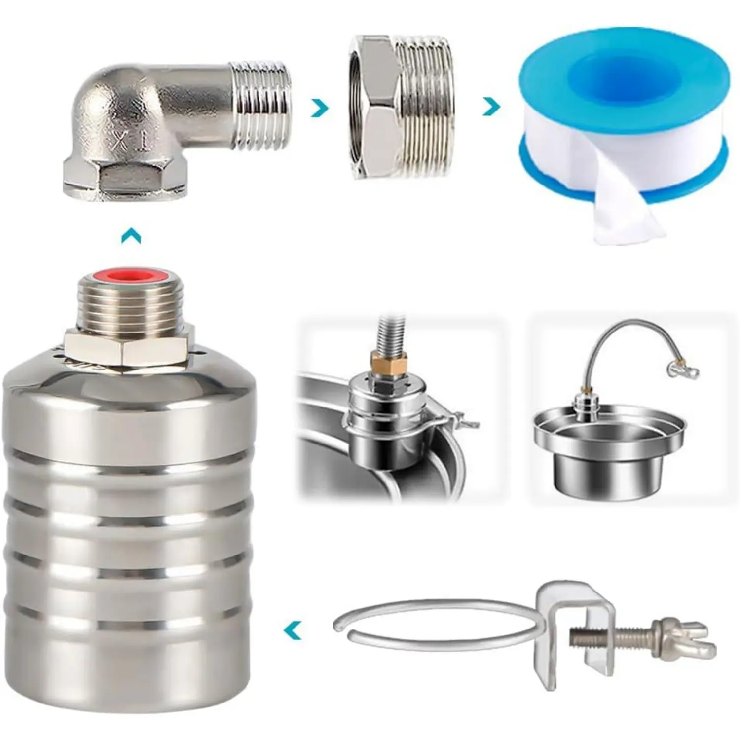 304 Stainless Steel Auto Filling Float Valve - 1/2" & 3/4" Universal Size Pipe Compatible Automatic Water Level Control Shut-Off Valve for Water Tanks, Tools & Hardware