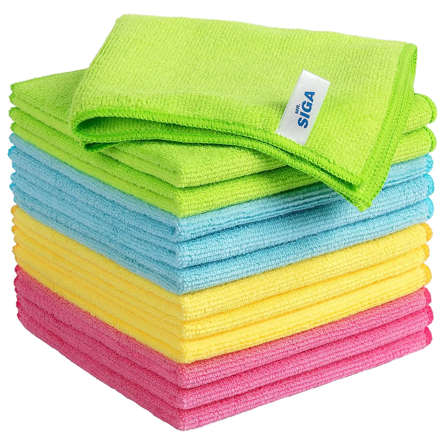 MR.SIGA Microfiber Cleaning Cloths, Streak Free Microfiber Towels, 12 Pack | Ultra absorbent and high density, reusable cleaning towels for kitchen, car, glass and household surfaces, color coded cloths Lightweight Set Disposable