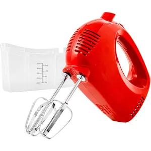 5-Speed Corded Electric Hand Mixer, Red 150W Lightweight Handheld Mixer with Stainless Steel Whisks, Compact Portable Design and Snap-On Storage Case for Baking, Cooking, Eggs, Cream and Cake Mixing
