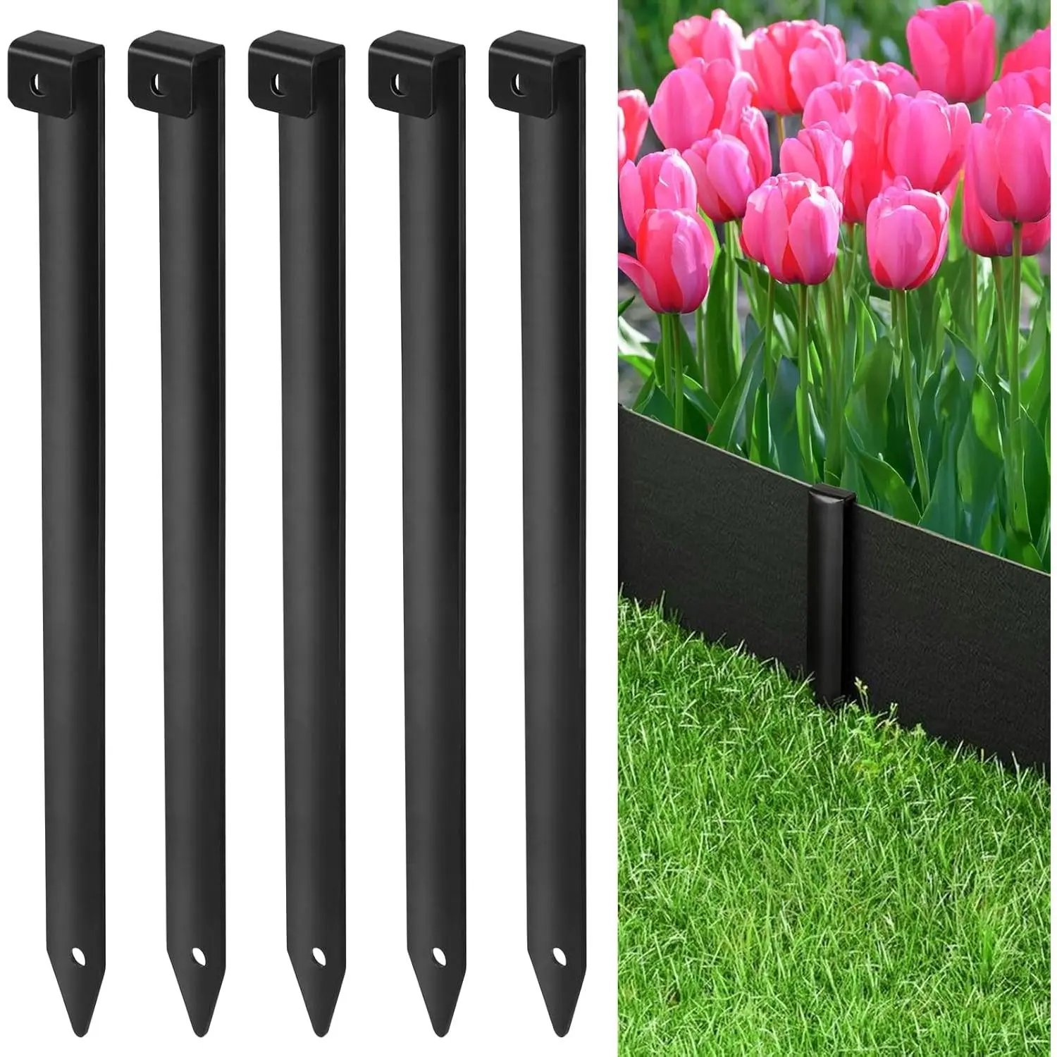 Landscape Edging Metal Stakes - 60 count, 10 Inch Garden Landscape Stakes, High Carbon Steel Landscape Anchoring Stakes for Flowerbed Edging, Outdoor Tent and Landscape Edging Coil