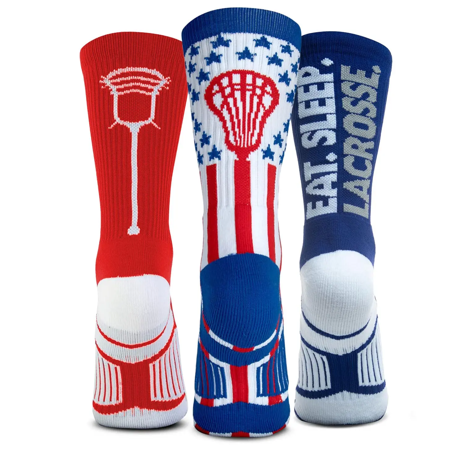 Men's Athletic Lacrosse Sock Set, Graphic Mid-Calf Crew Socks Woven with Moisture-Wicking Fabric & Cushioned Arch Support, Sportswear, Activewear, Menswear