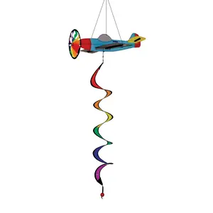 In the Breeze Airplane Theme Twister Item #1017 Multicolored Rotating Spinner Wheel & Color Coordinated Curlie Tail for Aviation Enthusiasts