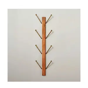 24" Wood & Metal Vertical Wall Rack Brown/Brass - Hearth & Hand
