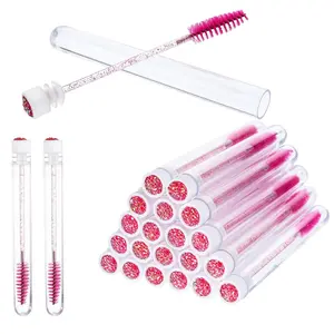 20 Pieces Disposable Mascara Brushes Eyelash Brush Wand Diamond Mascara Wands with Tube Makeup Tool Lash Spoolies Sanitary Brushes Lash Extension Supplies