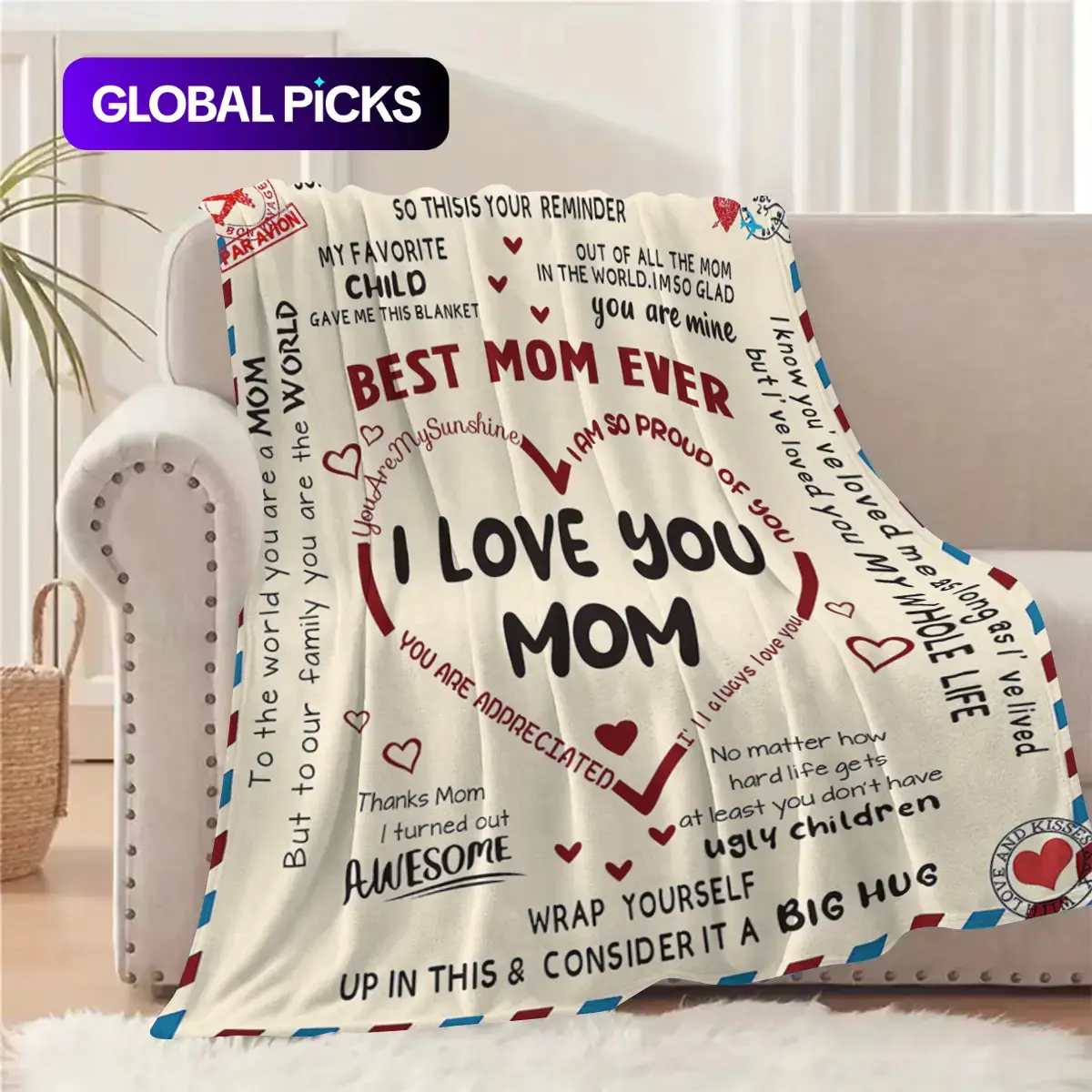 Letter to Mom Lightweight Washed Blanket, 1/2/3 Counts Soft Warm Throw for Home, Office and Travel, Heartfelt Gift #GLOBAL PICKS