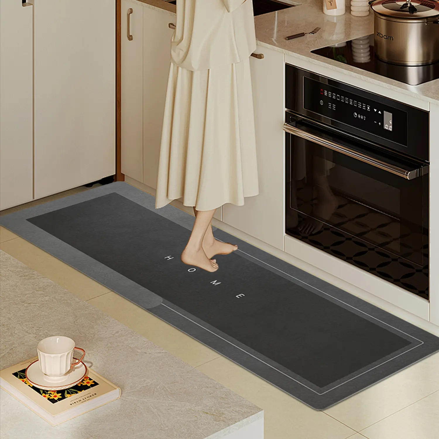 Anti-Fatigue Cushioned Rubber Floor Mat, Modern Square Geometric Print, Non-Skid Bath Mat, Quick-Dry for Sink Counter, Bathroom, Rubber Floor Mats, Non-Skid Bath Mats
