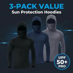 3pcs Men’s Quick-Dry Windproof Hooded Compression Shirts with Face Mask, Long Sleeve Athletic Tops for Running, Workout & Outdoor Activities