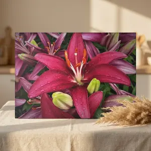 Magenta Lily Floral Glass Cutting Board, Macro Flower Kitchen Decor, Botanical Cutting Board, Gift for Mom